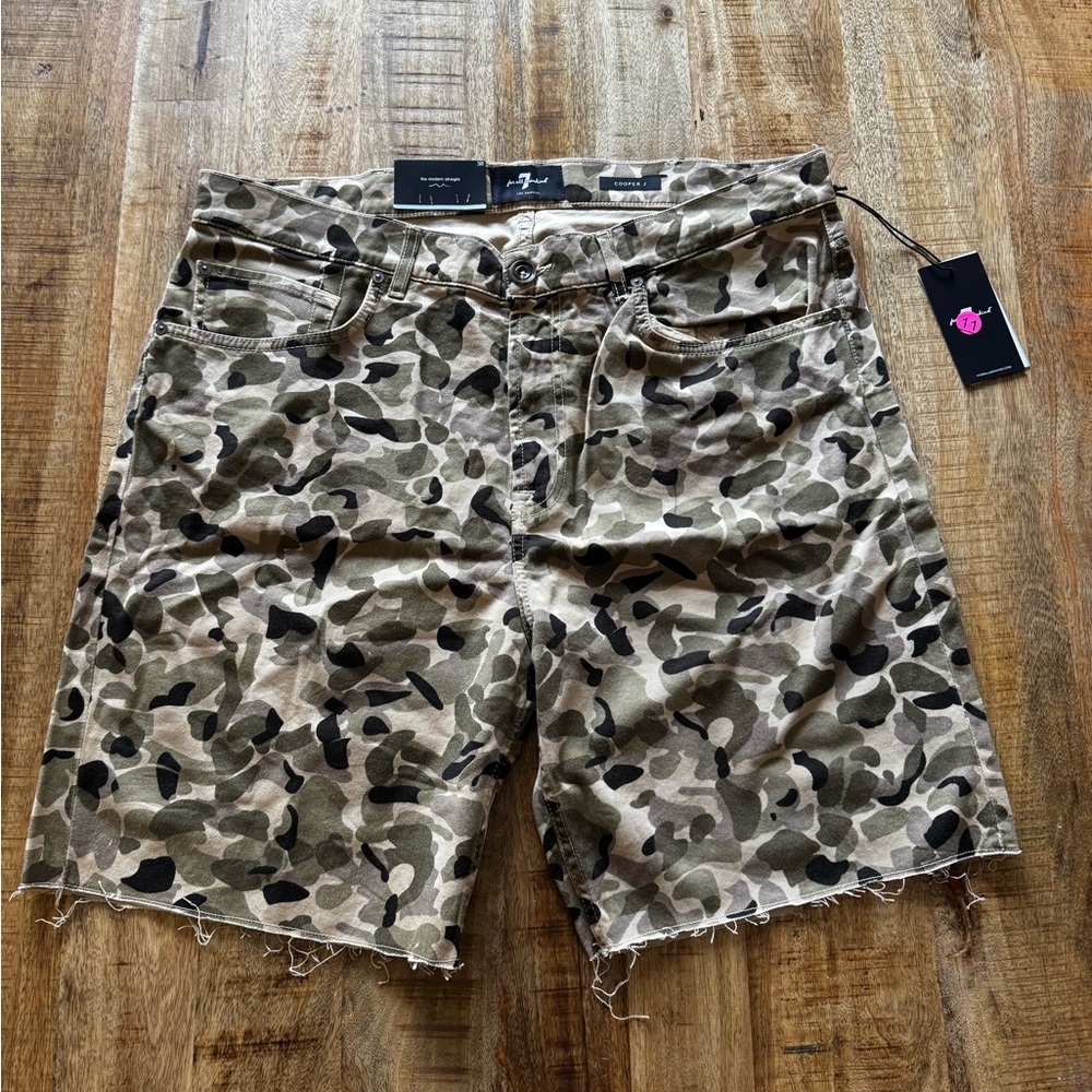 7 For All Mankind Cooper J Mens Camo Print Jean denim Shorts NWT